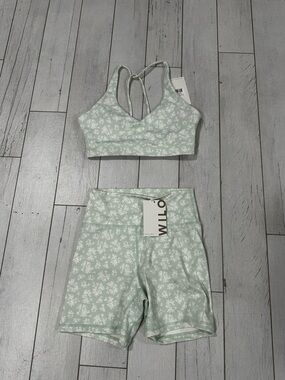 Willow Mint Floral Seamless Sports Bra & Bike Shorts Set